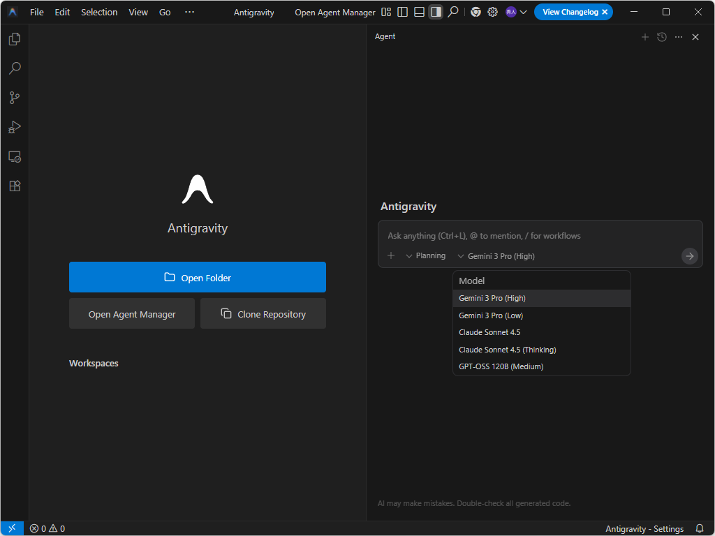 「Google Antigravity」v1.11.2