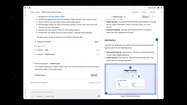 エージェントの作業内容が「アーティファクト」として提供されるので、開発者はエージェントの働きぶりをあとで評価・検証するのが簡単