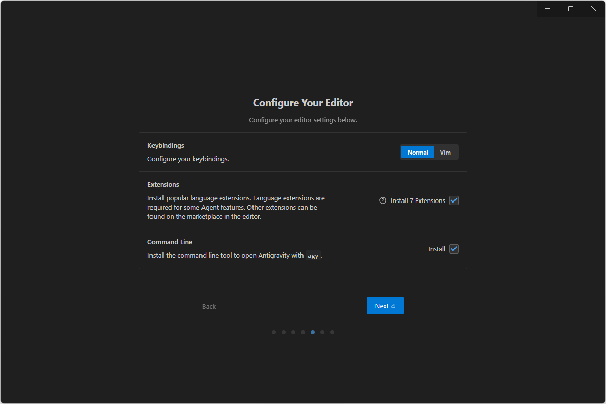 拡張機能、「Vim」キーバインディング、CLIツールも選択できる