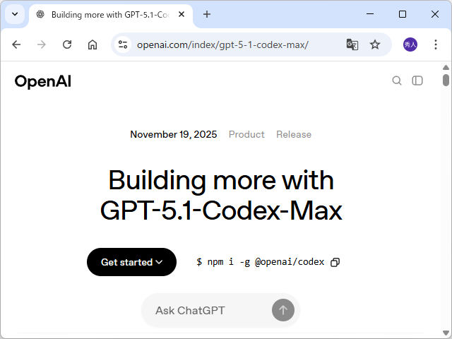OpenAI、「GPT-5.1-Codex-Max」を発表