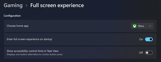 「設定」アプリの［ゲーム］ページにも、「Xbox FSE」に関する設定項目が追加されるようだ