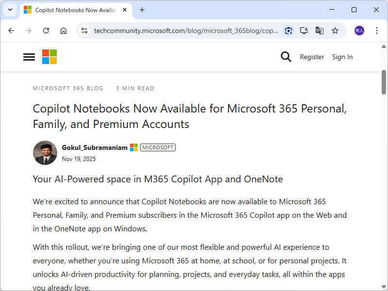 「Copilot Notebooks」が「Microsoft 365」の消費者向けプランでも利用可能に