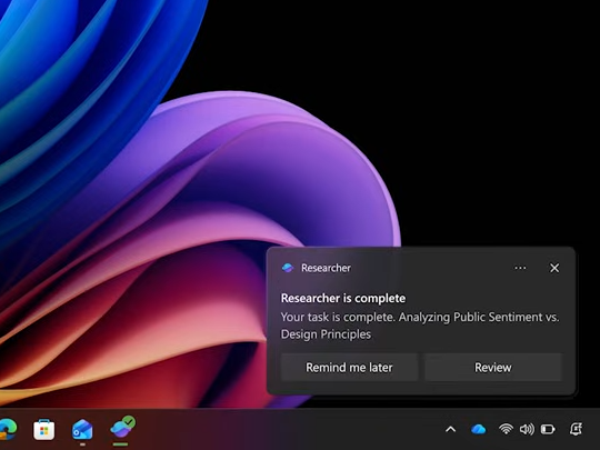 レポートが完成すると、デスクトップにトースト通知