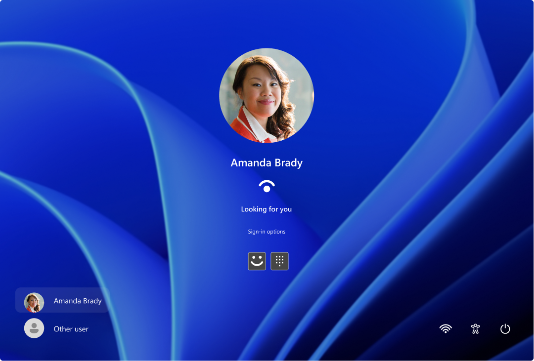 ロック画面を解除すると現れるサインインページ。パスワードや顔認証、指紋認証などのサインインオプションが表示される（同社のサポートサイトより引用）