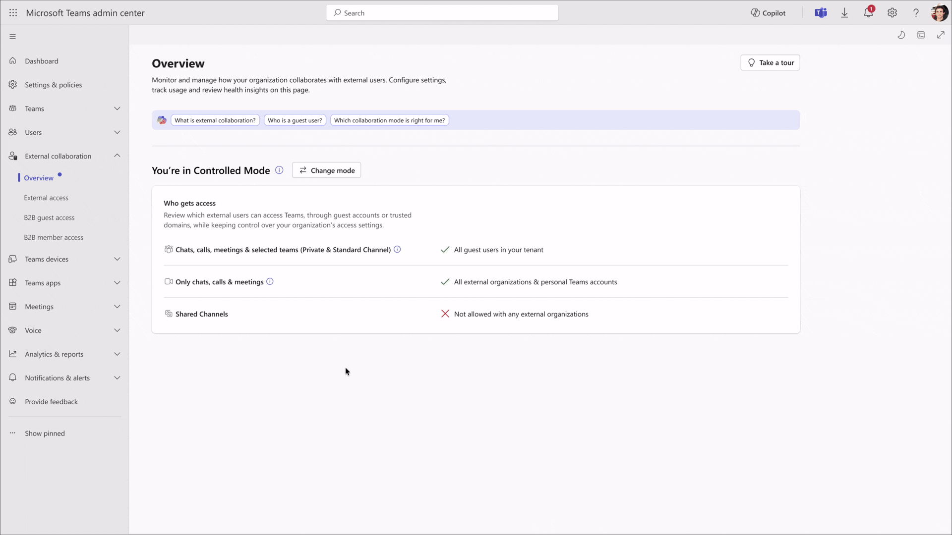 外部コラボレーションセクションの新しい概要ページ
