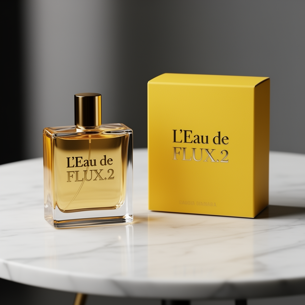 出力されたL'Eau de FLUX.2の香水瓶の製品写真