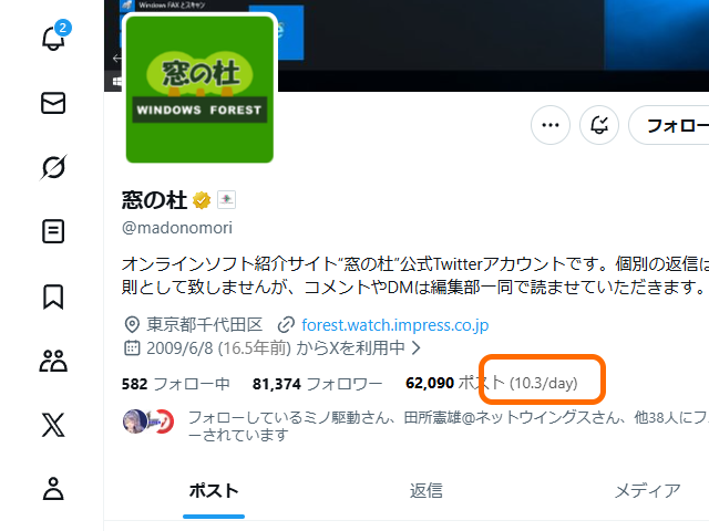 プロフィールにポスト頻度を表示