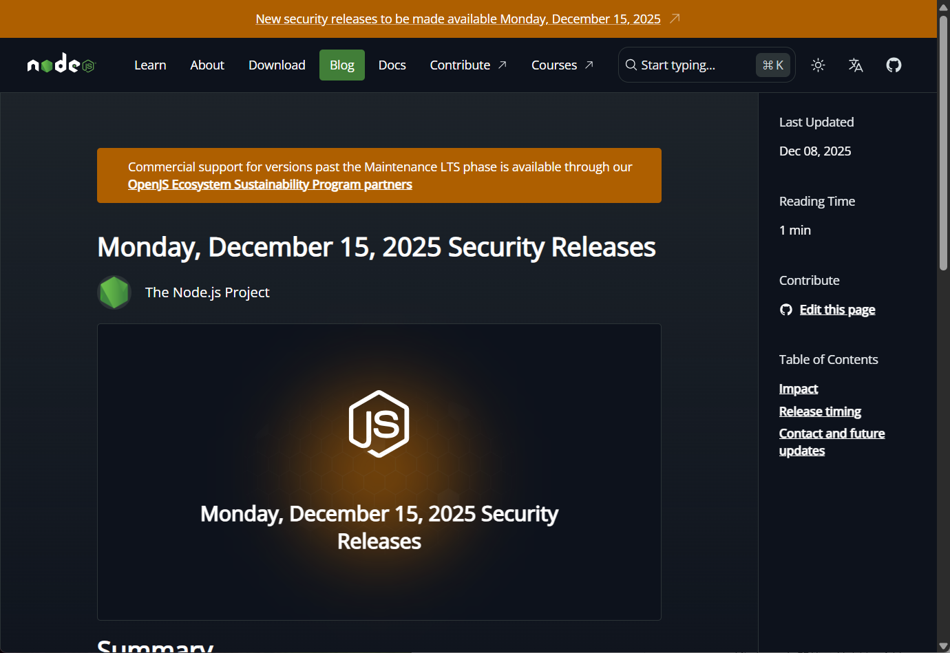 「Node.js」でセキュリティアップデートが実施