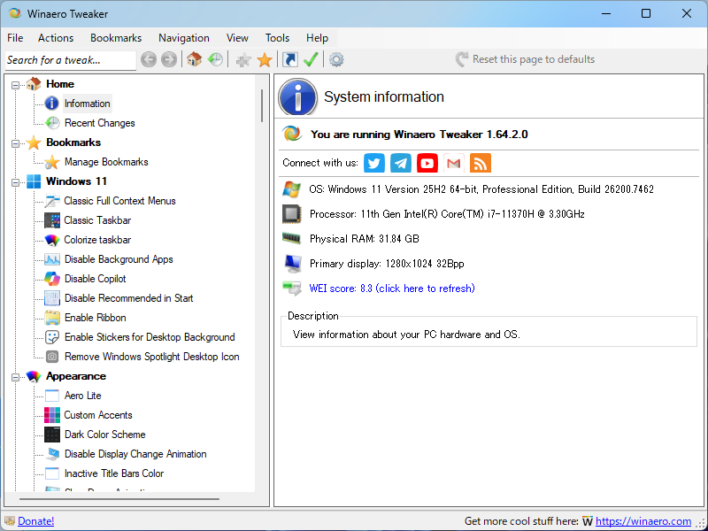 「Winaero Tweaker」v1.64