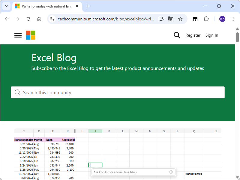 言葉で説明した数式を「Copilot」が具体化、「Copilot in Excel」に新機能