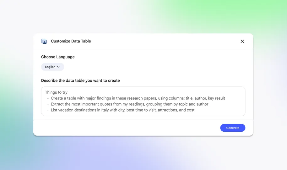 AIノートブック「NotebookLM」に「データテーブル」（Data Tables）が追加