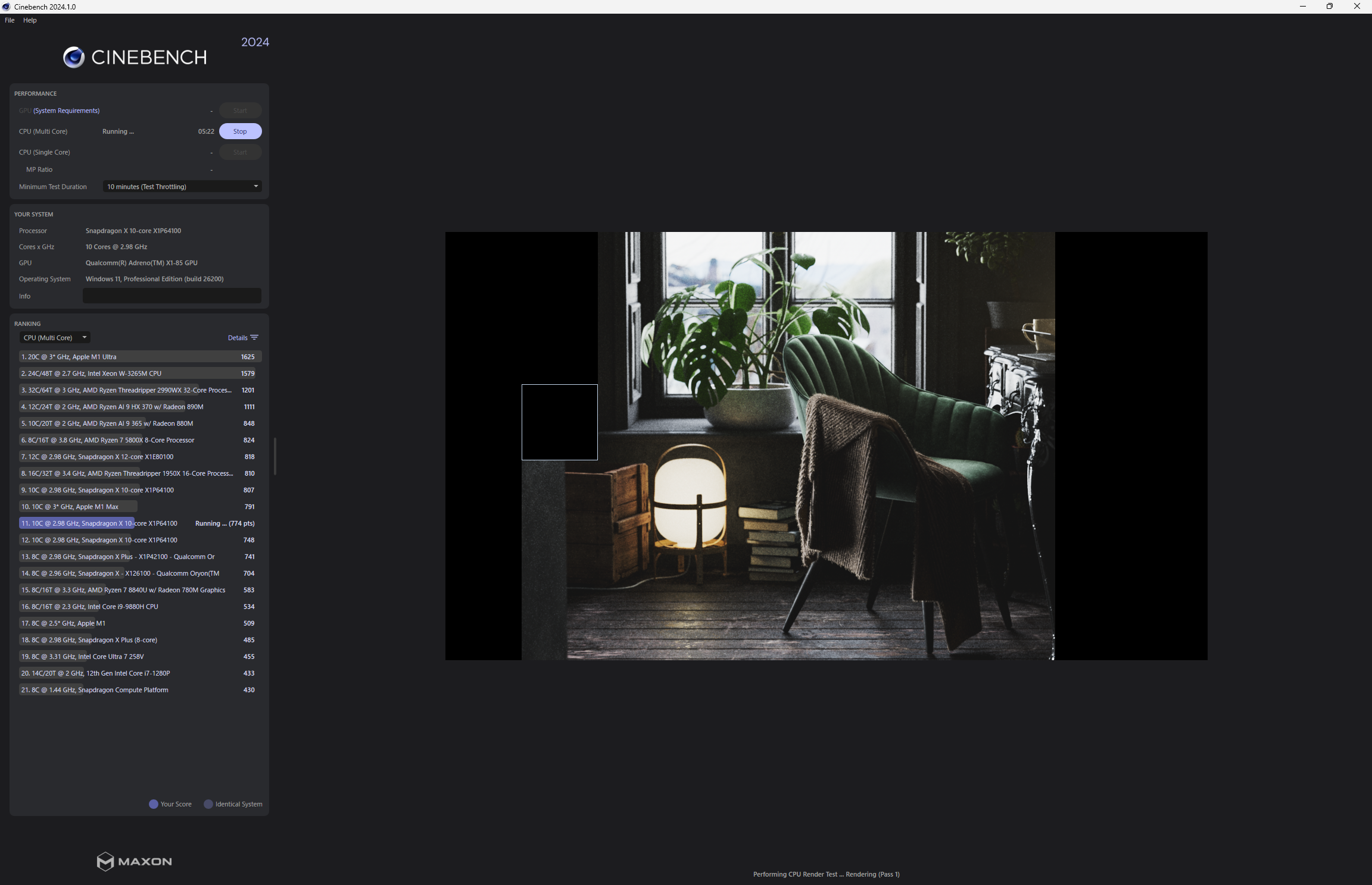 Arm版「Cinebench 2024」では普通にCPUの型番が表示される