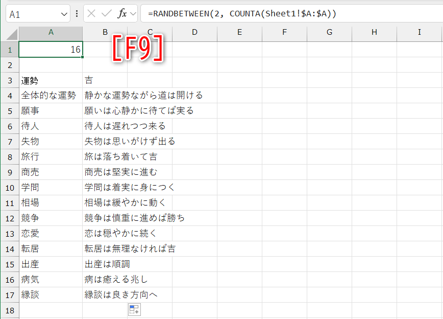 ［F9］キーを押す