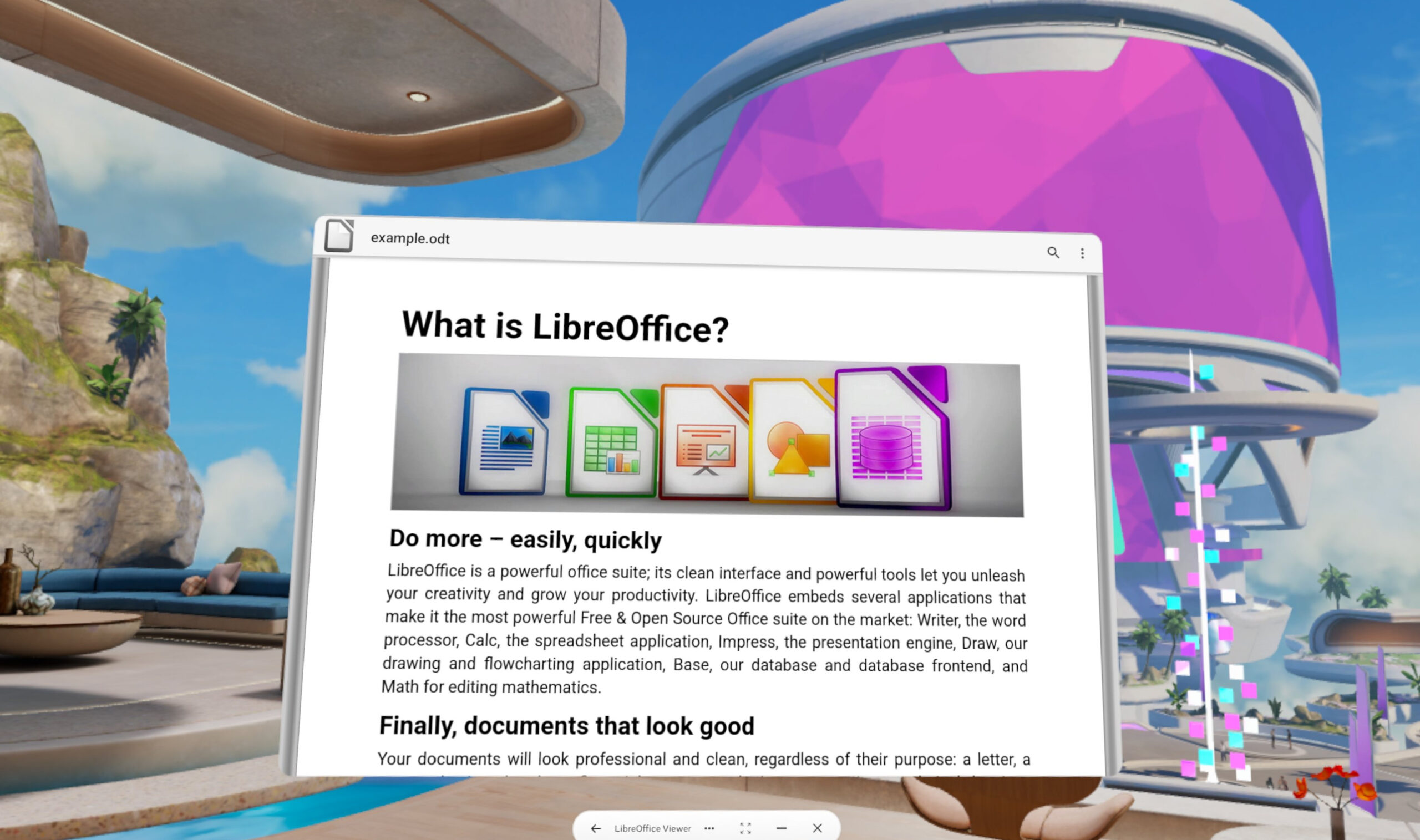 「LibreOffice Viewer」が「Meta Quest」ヘッドセットに対応
