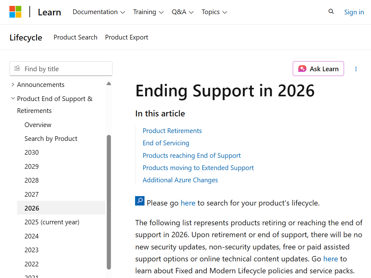 2026年にサポート終了するMicrosoft製品
