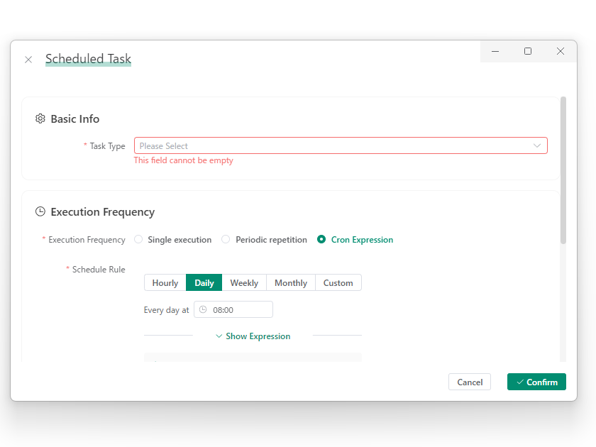 「cron」表現でタスクスケジューリングを指定