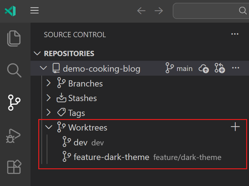 リポジトリエクスプローラーで「Git」ワークツリーに直接アクセスできるように（実験的機能）