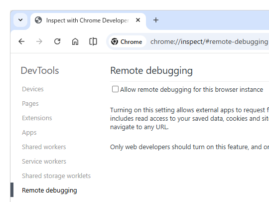 「chrome://inspect」ページ