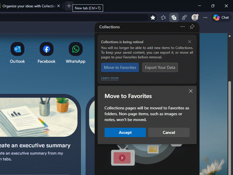 「Microsoft Edge」のコレクション機能が近い将来削除されるかも