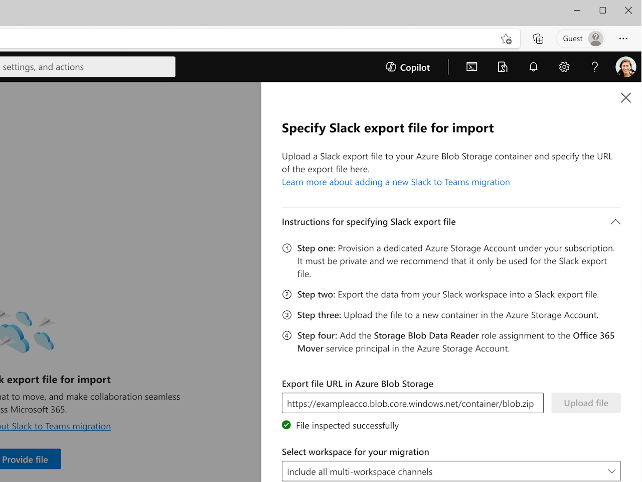 チャネルやメッセージ、添付ファイルなどを簡単に移行できる
