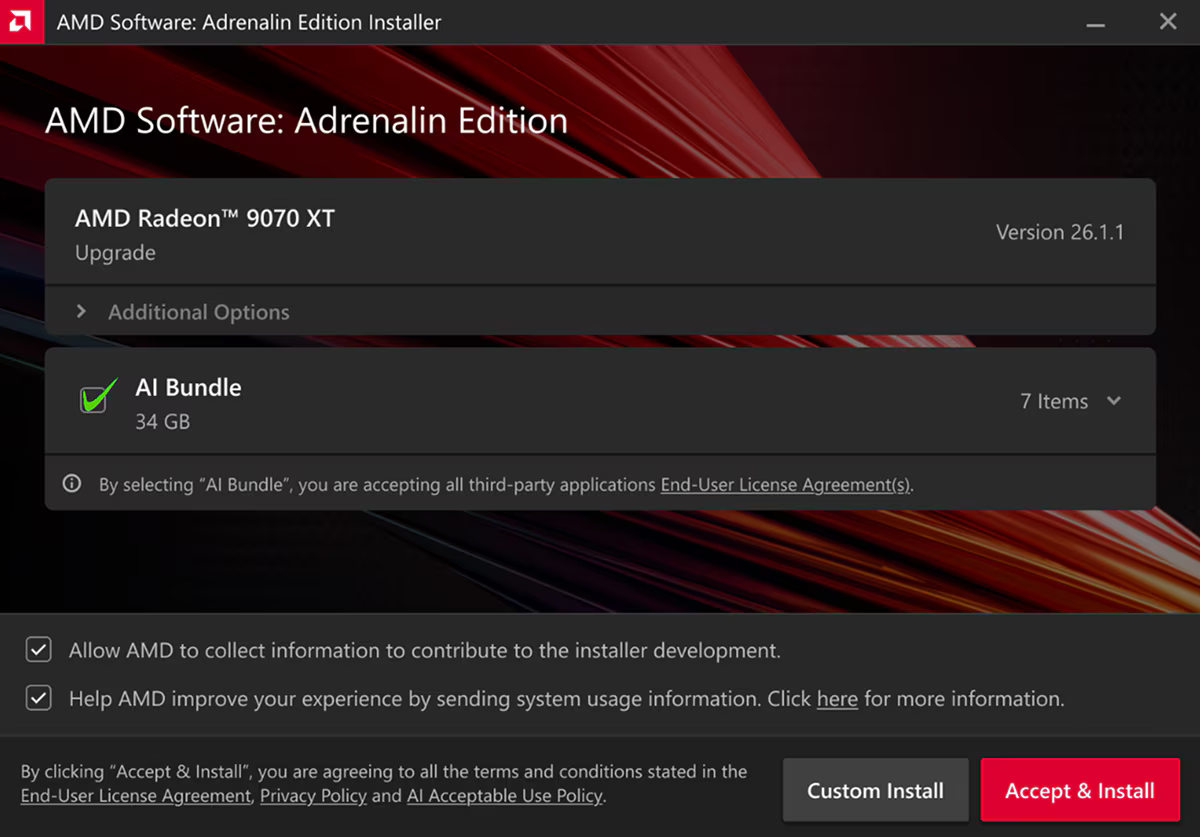 「AMD Software: Adrenalin Edition AI Bundle」