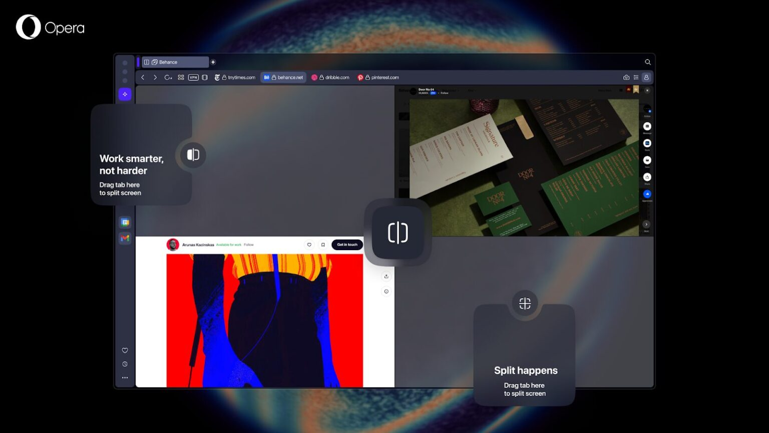 最大4分割した画面でWebブラウジングを行える
