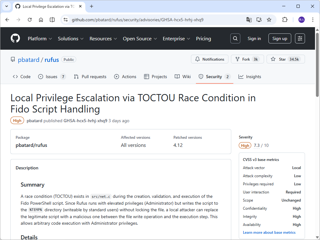 無料のブータブルUSB作成ツール「Rufus」に脆弱性
