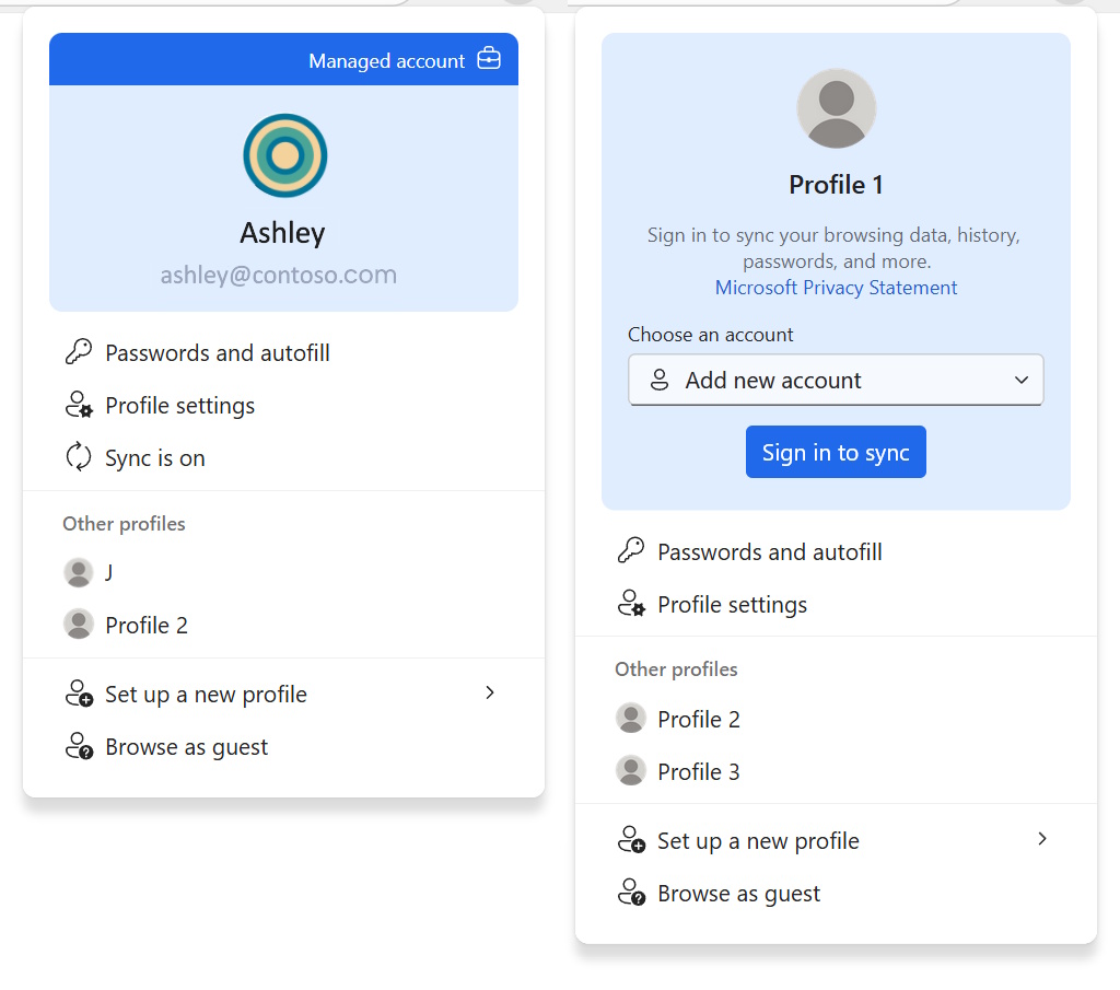 新しいデザイン。左が職場のアカウントでサインインした場合、右がサインインしていない場合