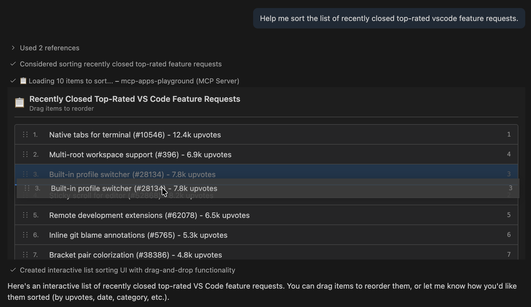 エージェントが返したリストをドラッグ＆ドロップで入れ替え