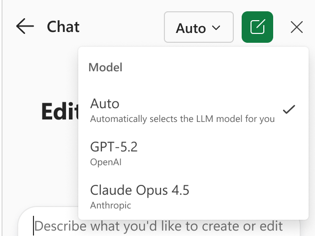 編集部では確認できていないが、モデルピッカーも提供されるとのこと