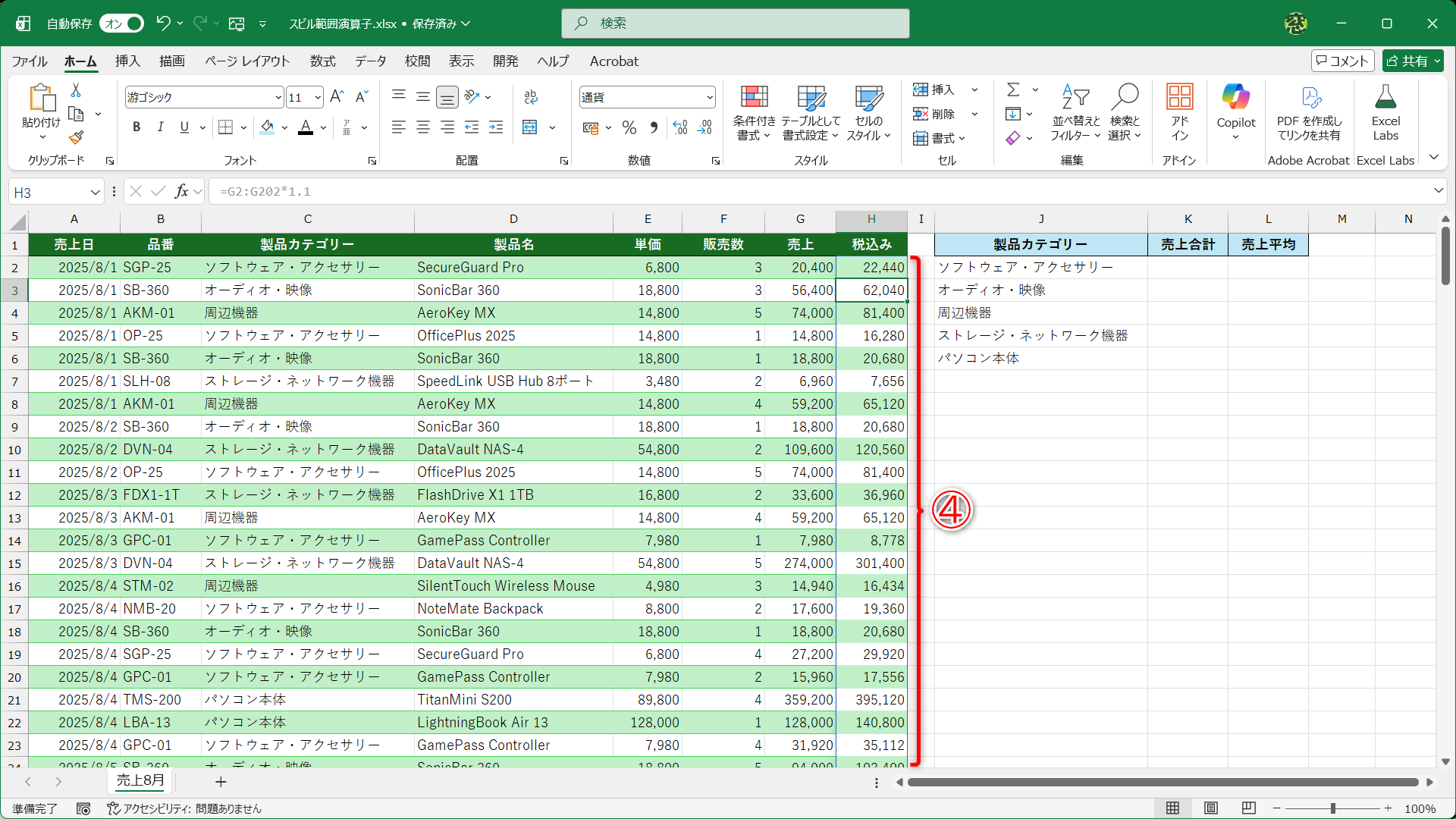 一気に結果が表示されました（④）