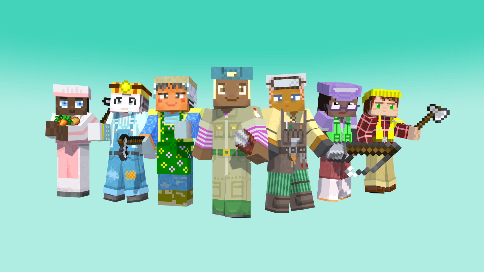 料理人、鉱員、農家、畜産農家、鍛冶師、釣り人、木こりのスキンを収録