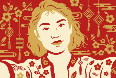 写真を参考に切り絵風の画像を生成した例