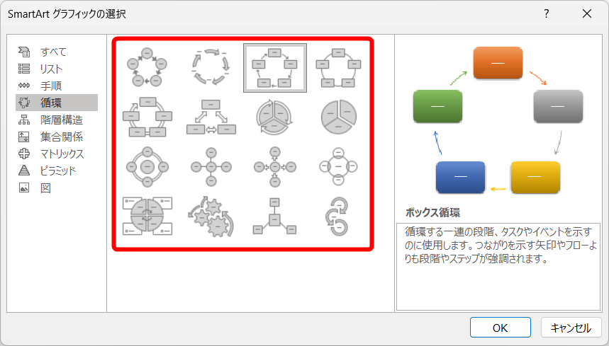 イメージに近い図版はSmartArtにあるけど……