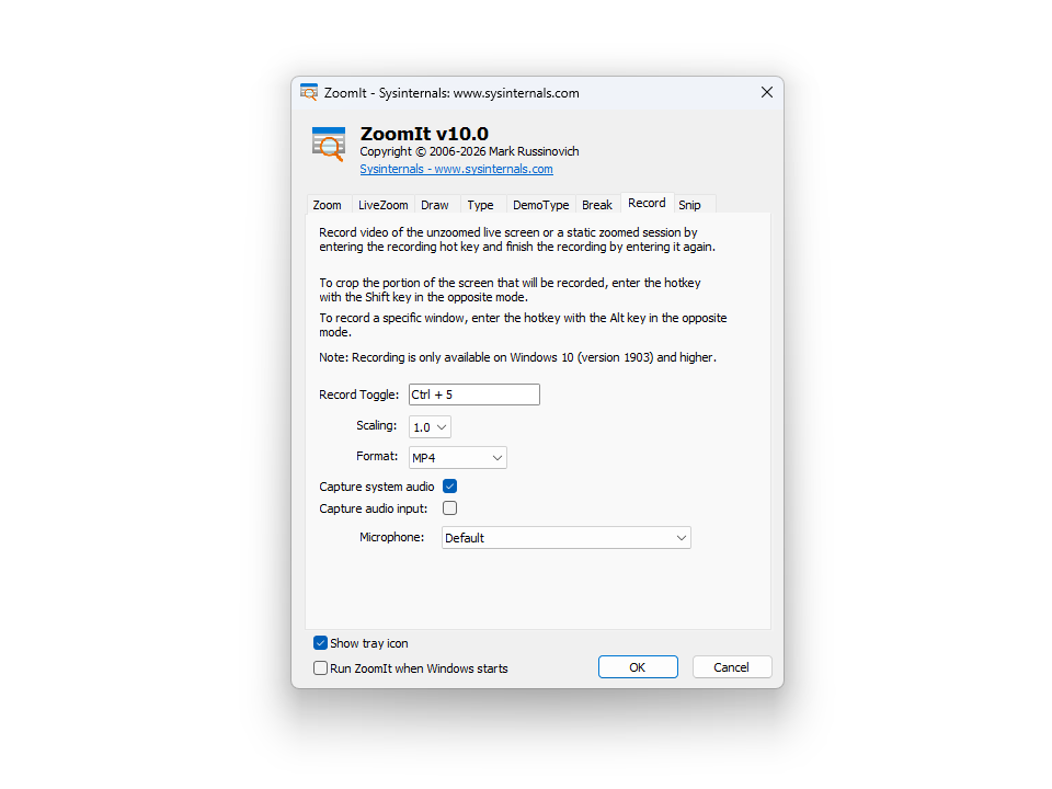 「ZoomIt」v10.0が公開。スクリーン録画機能を拡充