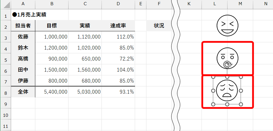 同様に「普通」と「悪い」の画像も配置しておく
