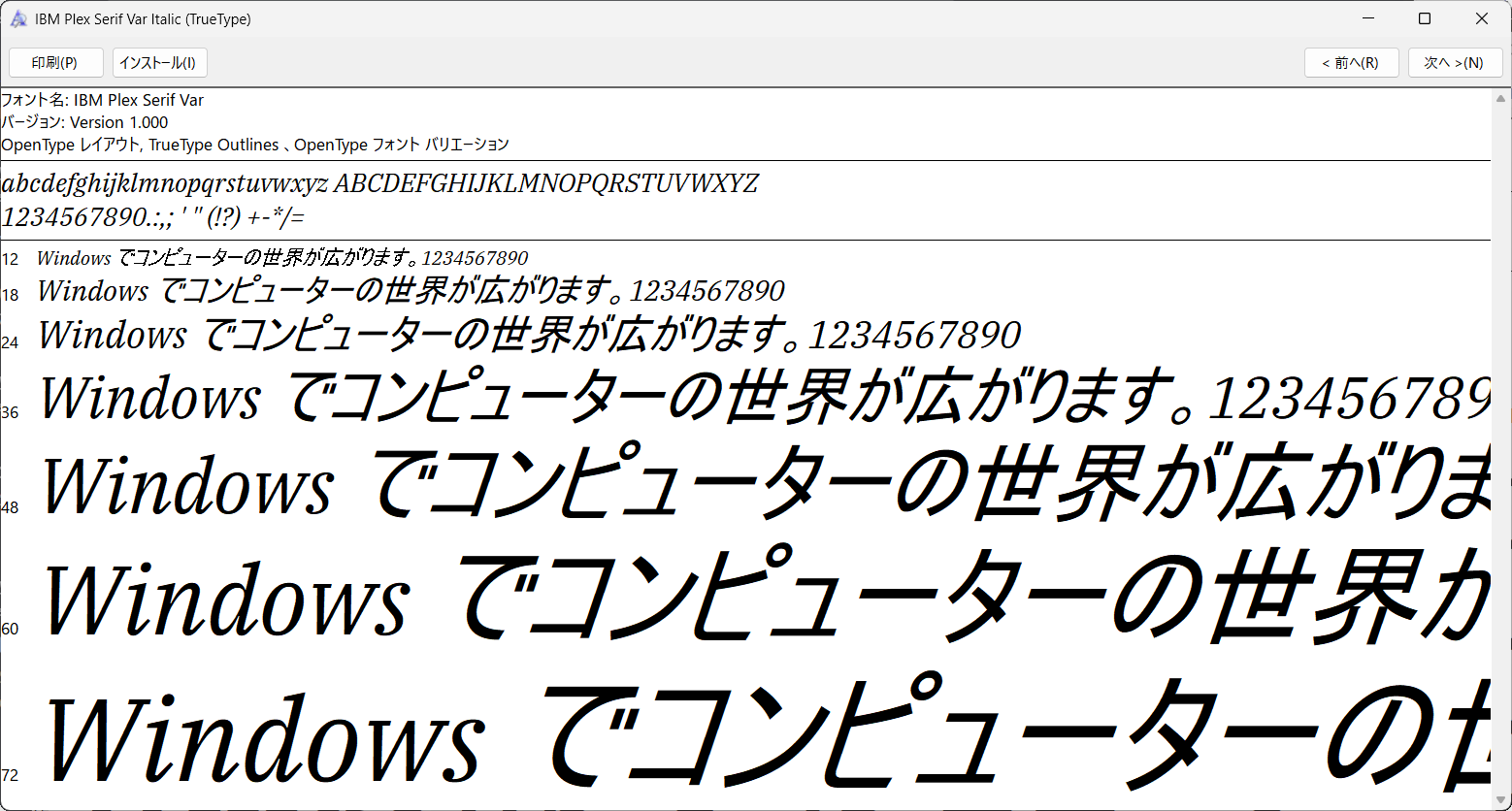 イタリック体版（Regular）