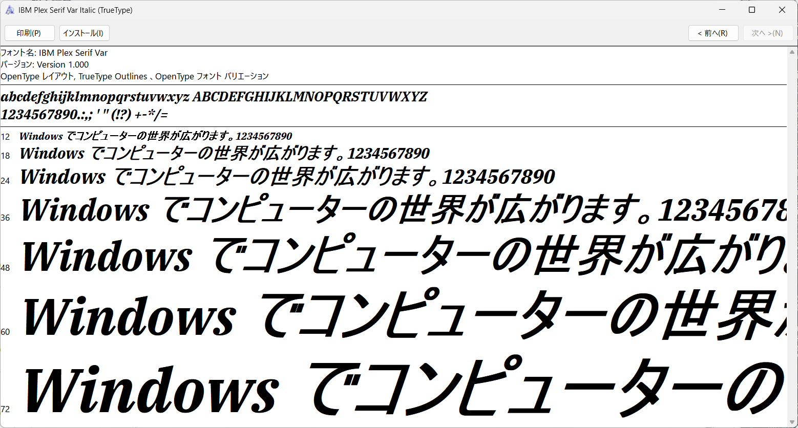 イタリック体版（Bold）