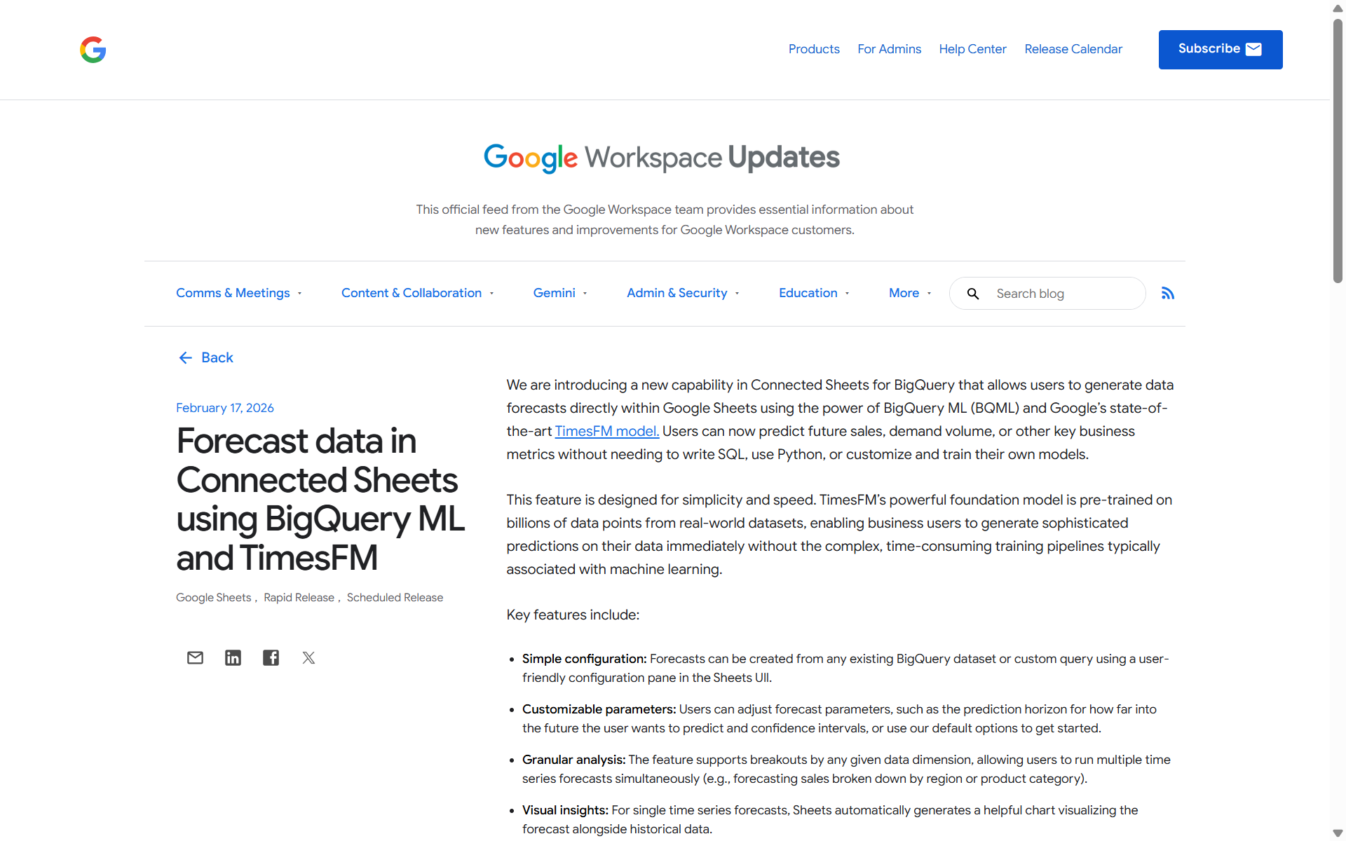 「Google スプレッドシート」のコネクテッドシートでBigQuery MLとTimesFMを使用したデータ予測が可能に