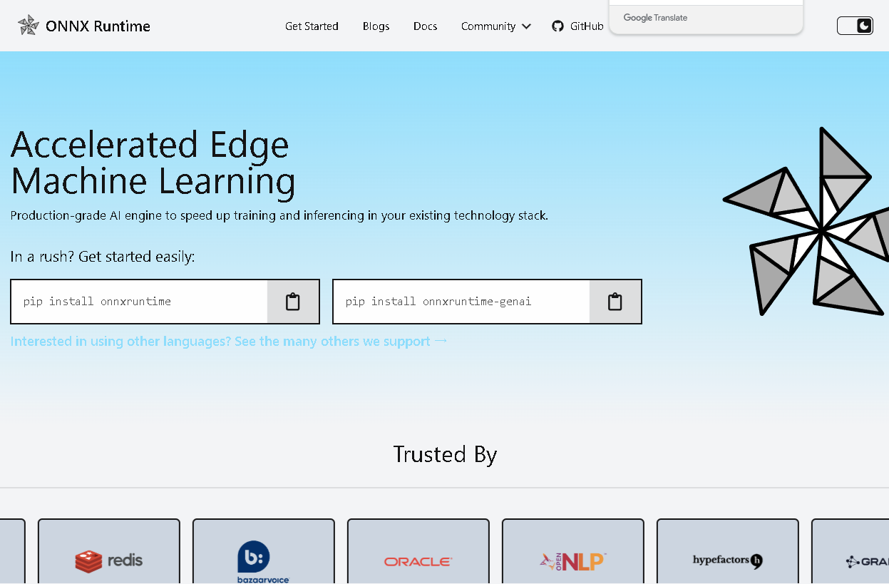 ONNX RuntimeのWebサイト