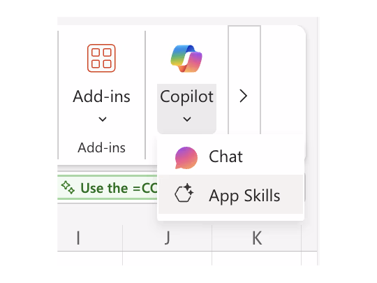 「Microsoft Excel」の「アプリスキル」は廃止
