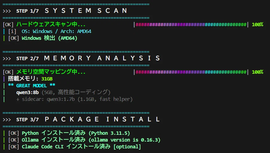 「vibe-local」のセットアップ中画面