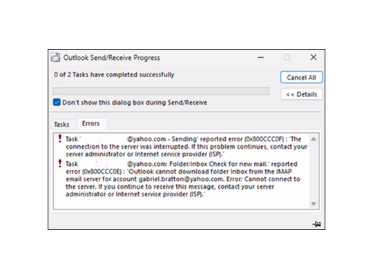 クラシック版「Outlook」アプリのエラー