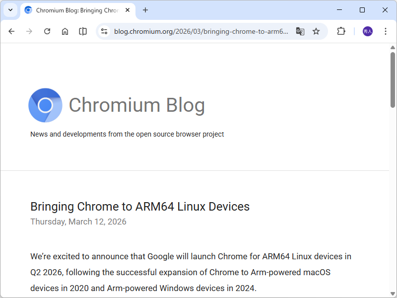 公式ブログ「Chromium Blog」におけるアナウンス