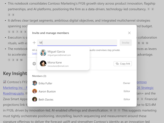 「Copilot Notebooks」をチームメイトと共有できるように