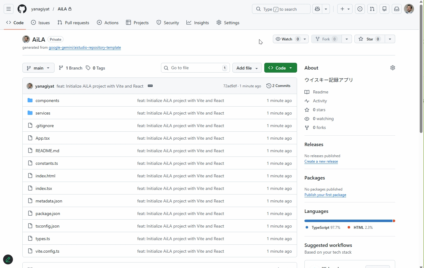 GitHubにログインするとファイルの一覧を確認できた