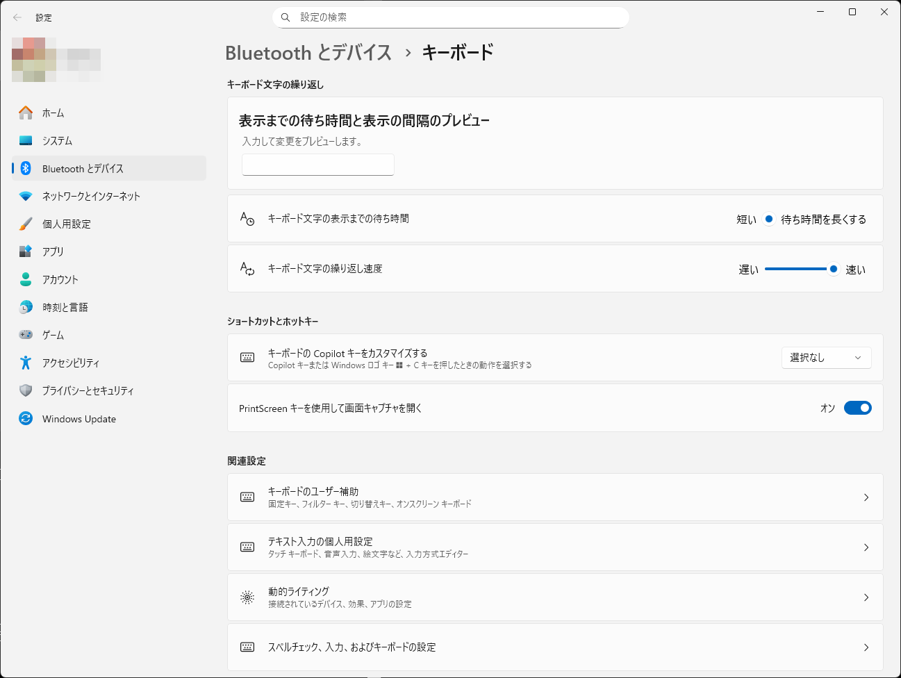 想定外の設定画面が開いた