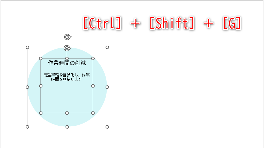 ［Ctrl］＋［Shift］＋［G］キーを押すと、グループ化を解除できる