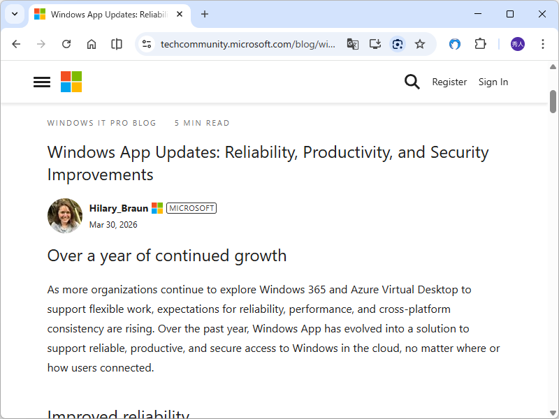 公式ブログ「Windows IT Pro Blog」におけるアナウンス