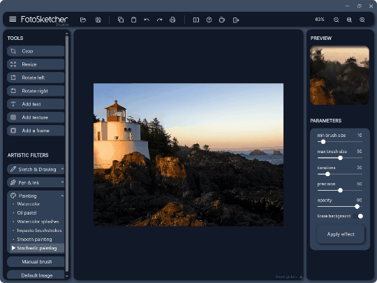 プリセットを選んでスライダーでパラメーターを微調整するだけで、まるで巨匠が描いた作品のように